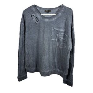 POL Light Sweatshirt Shirt Blue/Gray Cotton Sz S Boho Edgy Distressed Grunge